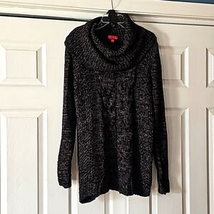 Elle Long Tunic Marbled Grey Cable Knit Cowl Neck Sweater M